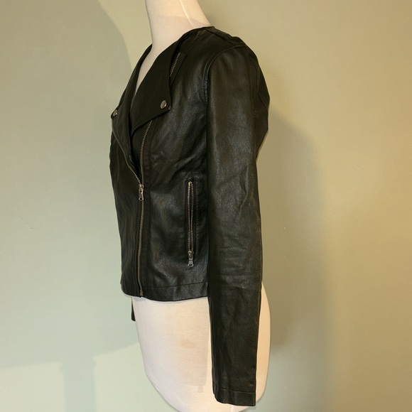 LOFT deep olive green faux leather jacket women’s size 0 - Picture 4 of 11